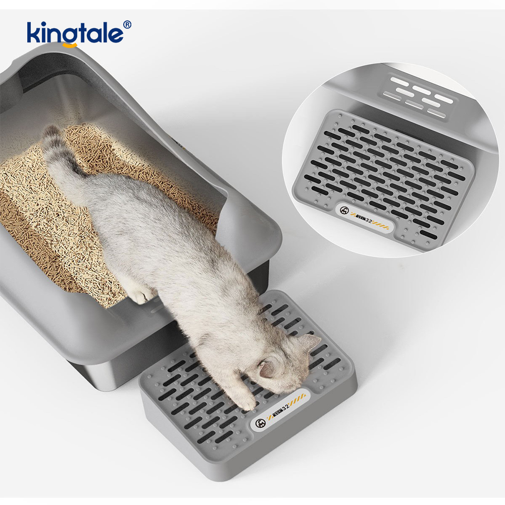 Caixa de areia para gatos em aço inoxidável com pedal para areia de metal com lado alto, nunca