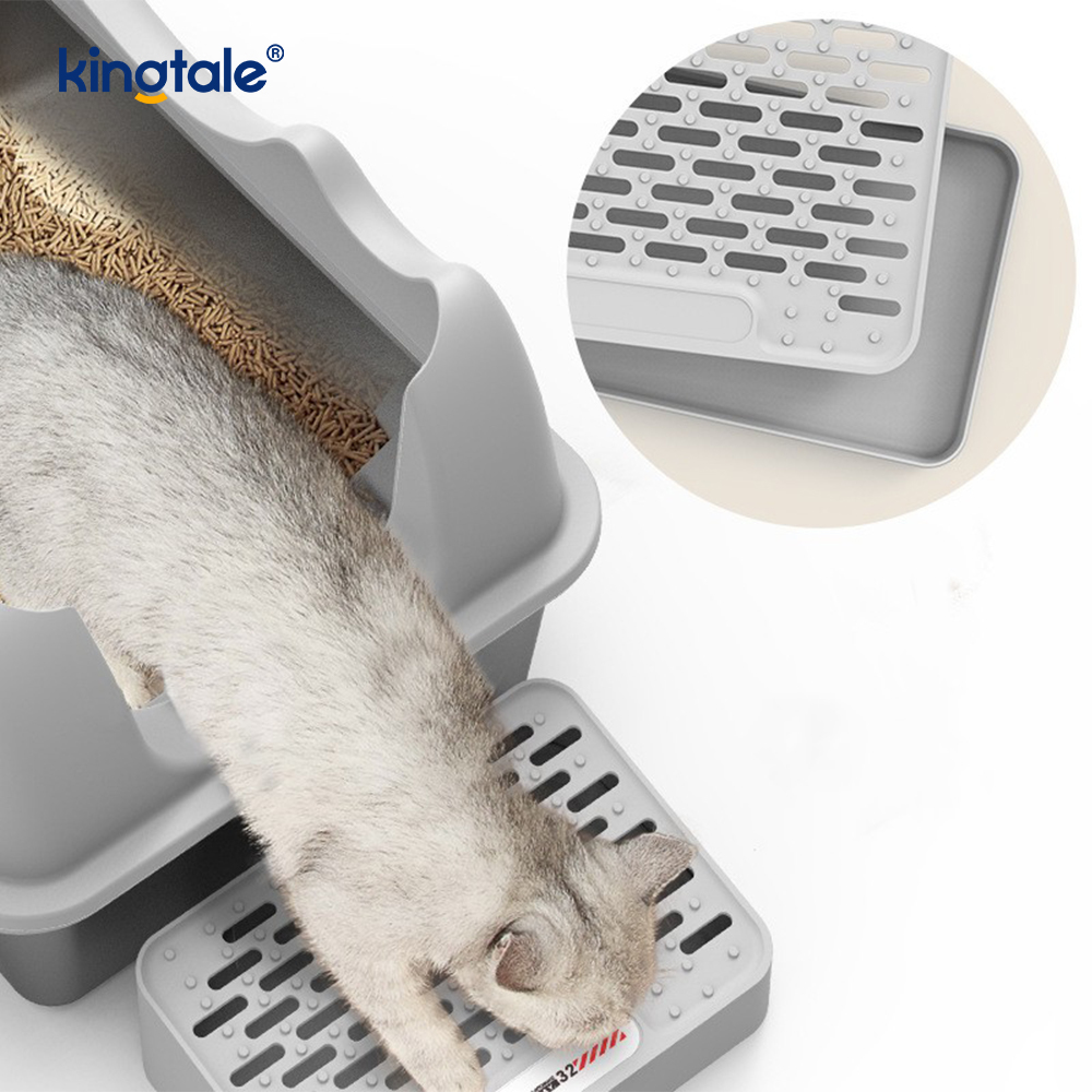 Caixa de areia para gatos em aço inoxidável com pedal para areia de metal com lado alto, nunca