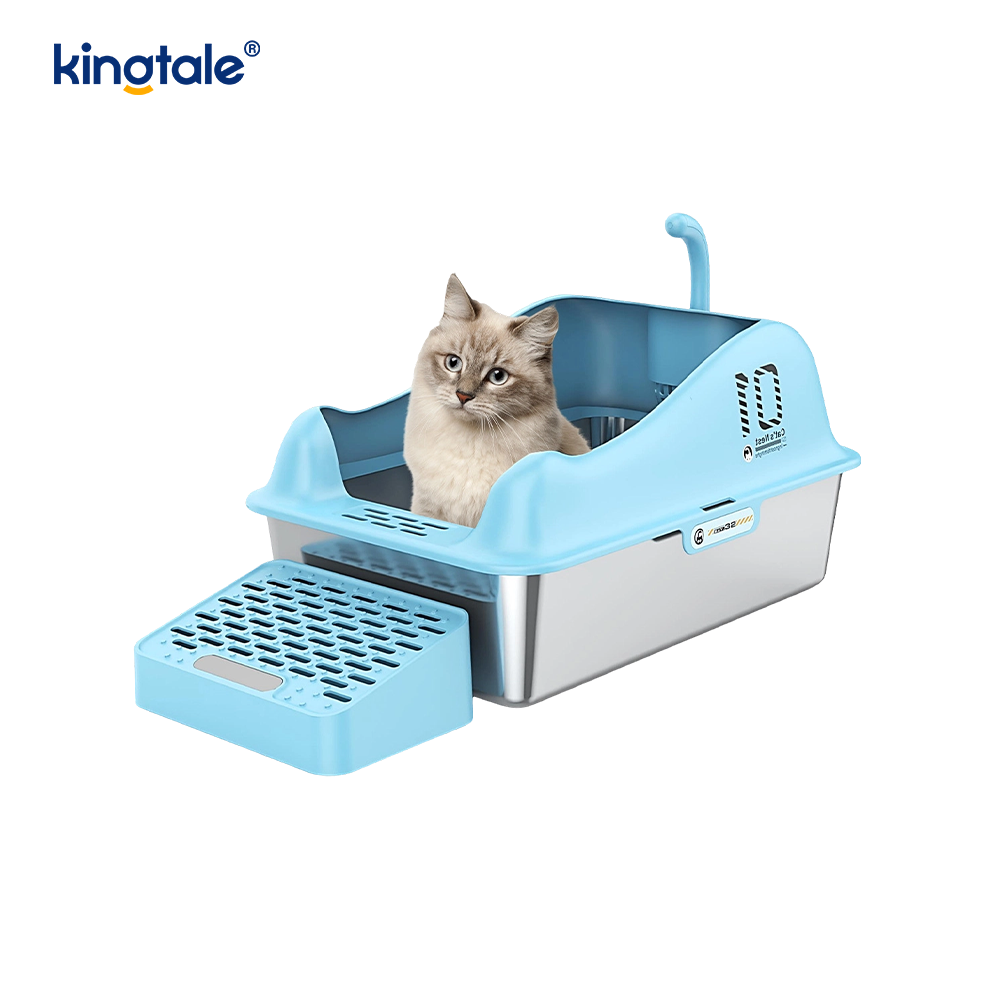 Caixa de areia para gatos em aço inoxidável com pedal para areia de metal com lado alto, nunca