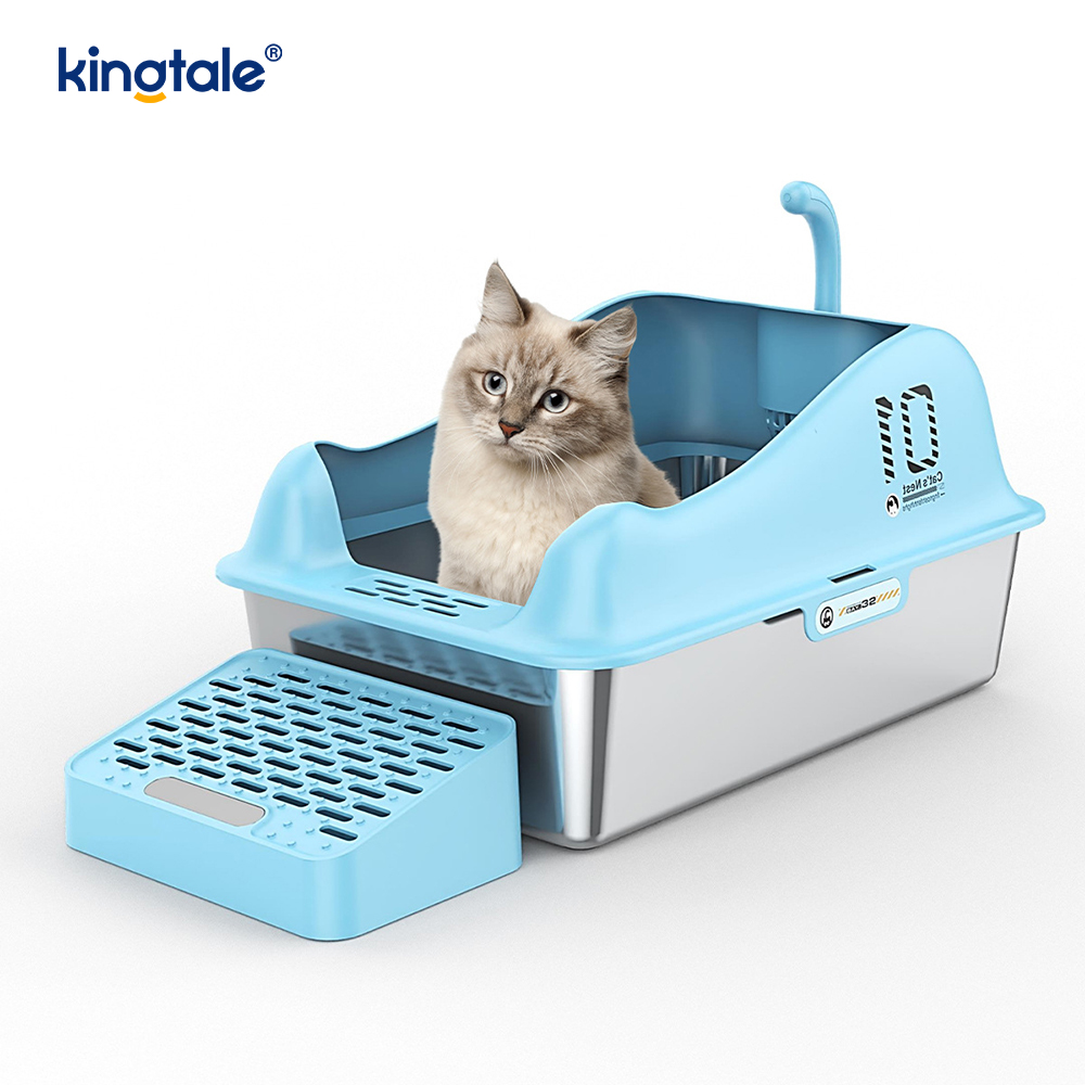 Caixa de areia para gatos em aço inoxidável com pedal para areia de metal com lado alto, nunca
