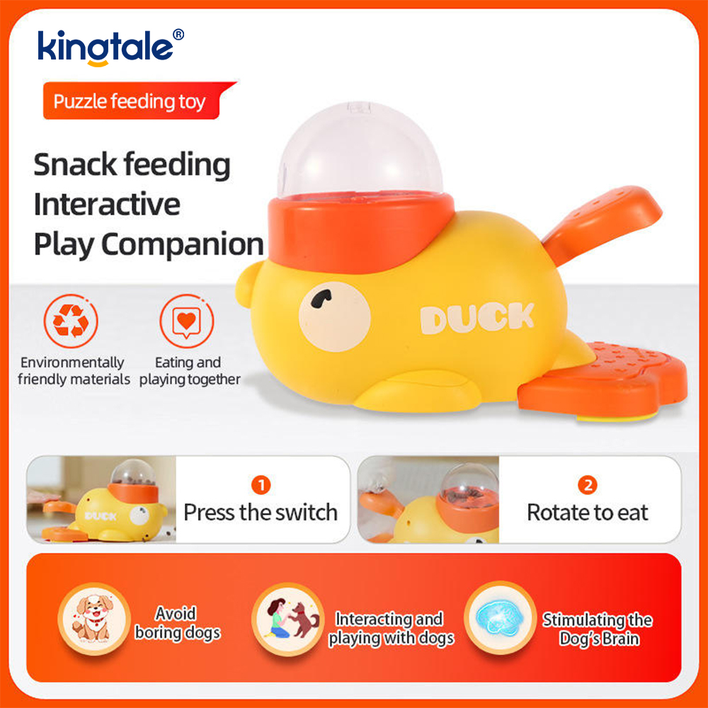 Pequeno pato amarelo alimentador de animais de estimação brinquedos interativos para cães quebra-cabeça alimentador lento
