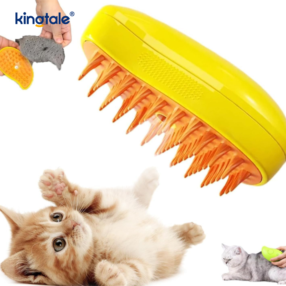 Escova de vapor para gatos 3 em 1, escova para animais de estimação, massagem de silicone, pente removedor de pêlos de cachorro
