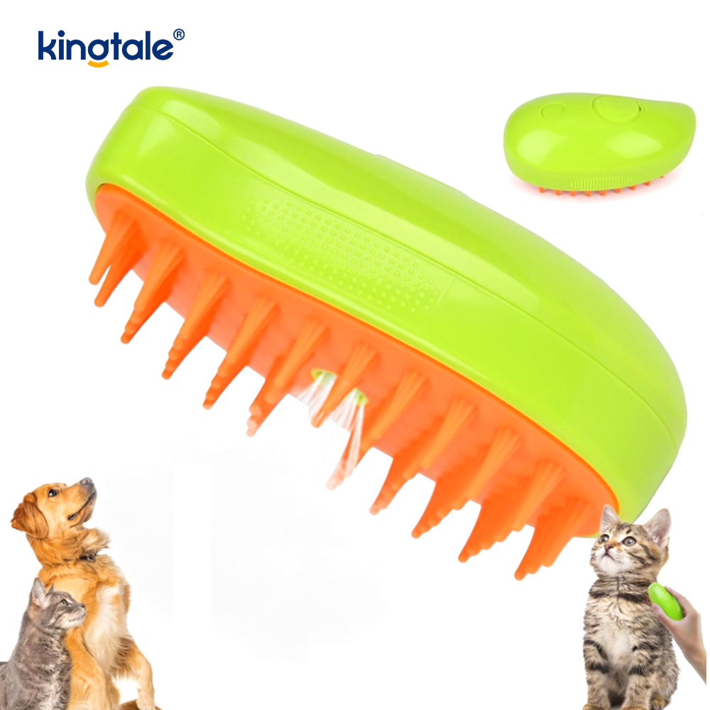 Escova de vapor para gatos 3 em 1, escova para animais de estimação, massagem de silicone, pente removedor de pêlos de cachorro
