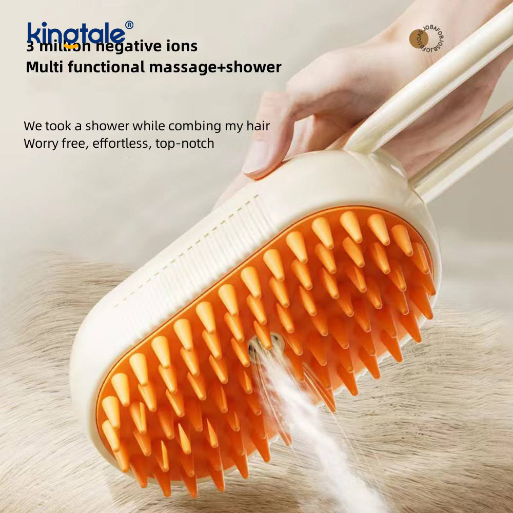 Escova de vapor para gatos 3 em 1, escova para animais de estimação, massagem de silicone, pente removedor de pêlos de cachorro