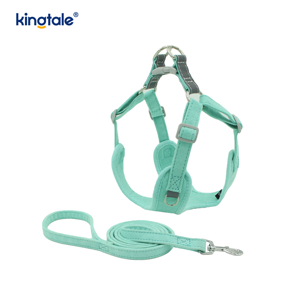 Conjunto de arnês e trela ajustável de couro para cães pequenos e gatos com strass