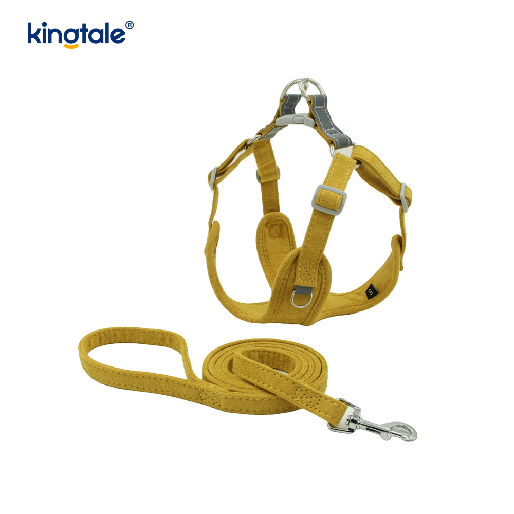 Conjunto de arnês e trela ajustável de couro para cães pequenos e gatos com strass
