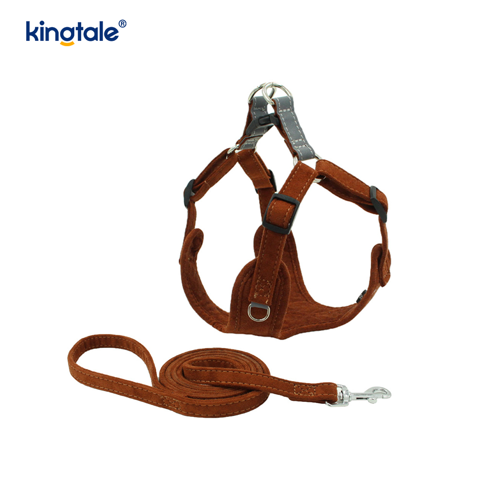 Conjunto de arnês e trela ajustável de couro para cães pequenos e gatos com strass