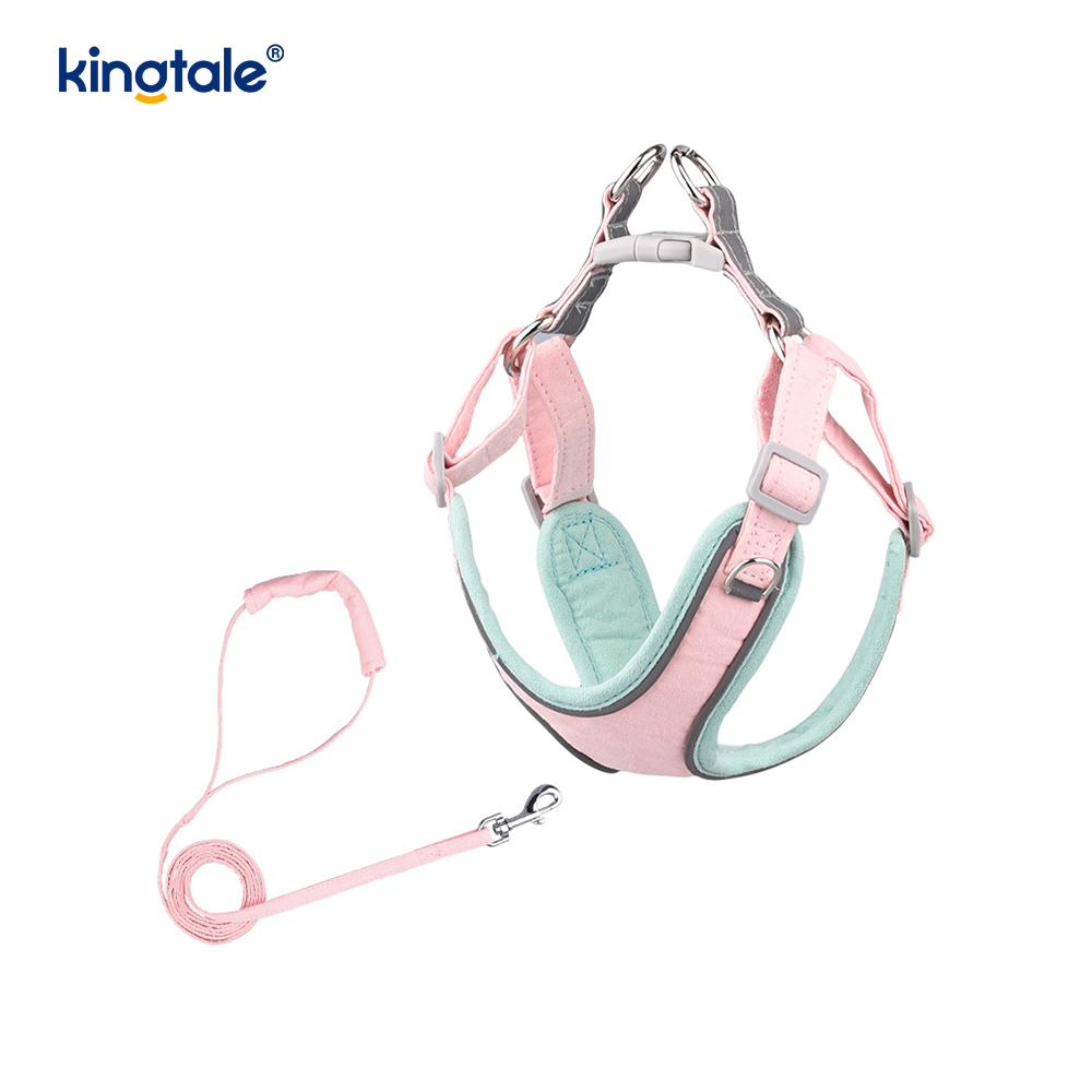 Conjunto de arnês e trela ajustável de couro para cães pequenos e gatos com strass