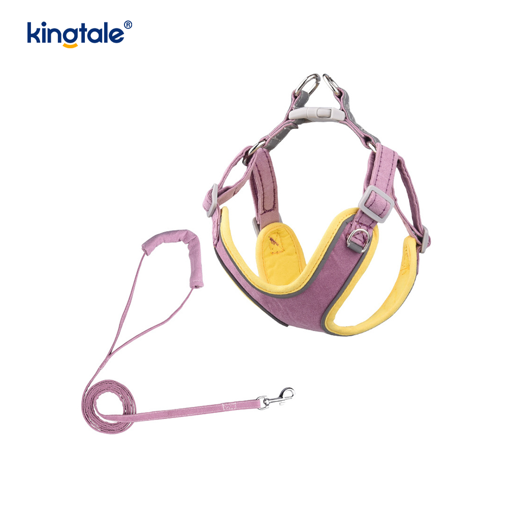 Conjunto de arnês e trela ajustável de couro para cães pequenos e gatos com strass