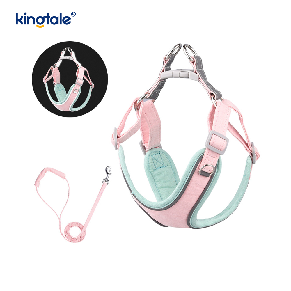 Conjunto de arnês e trela ajustável de couro para cães pequenos e gatos com strass