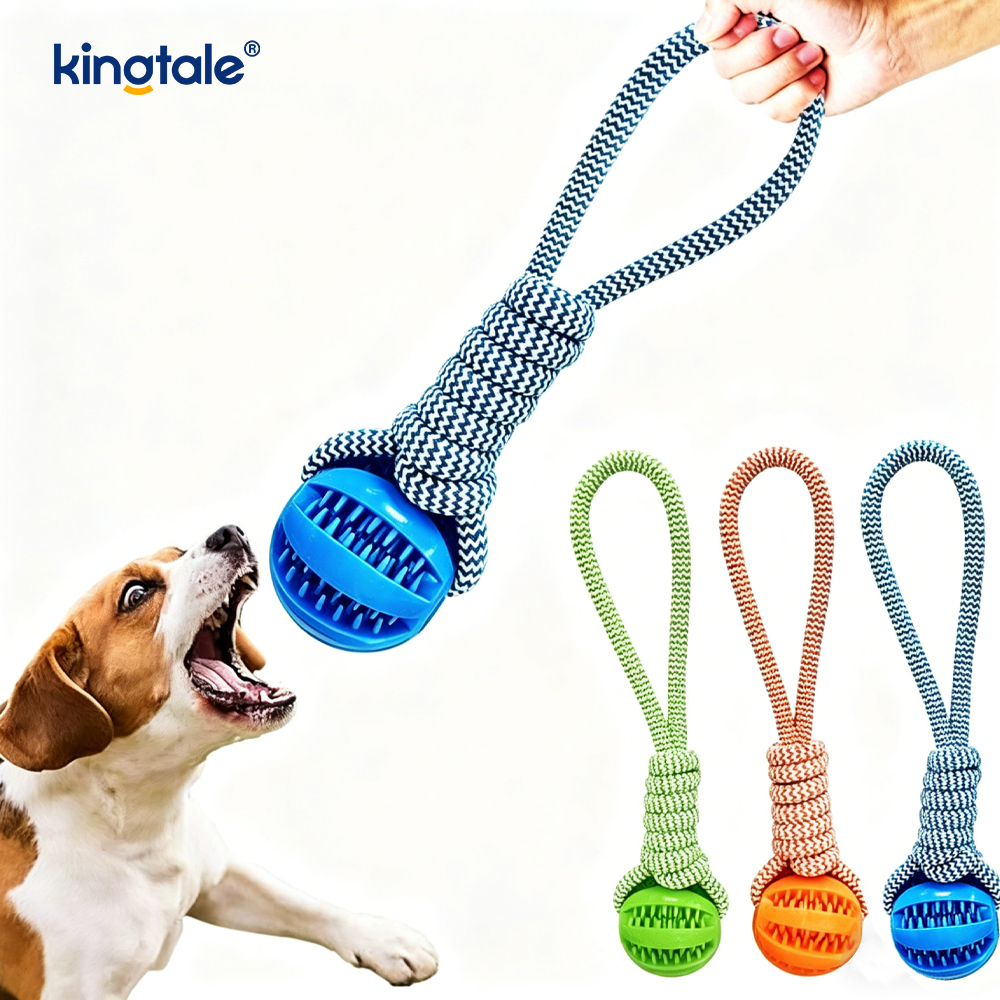 Corda de cânhamo puxada à mão para limpeza de dentes, bola de distribuição de tratamento de borracha, brinquedo para animais de estimação