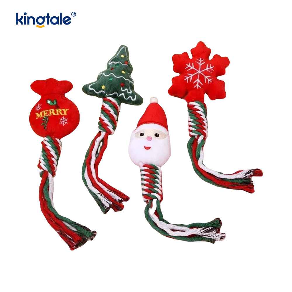 Brinquedo de pelúcia de Natal para animais de estimação com mordedor de corda de algodão