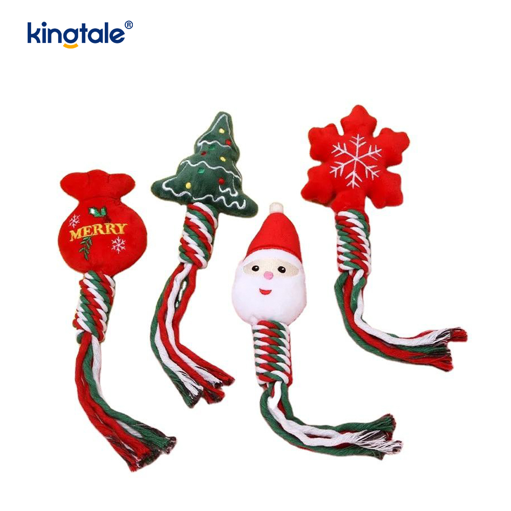 Brinquedo de pelúcia de Natal para animais de estimação com mordedor de corda de algodão