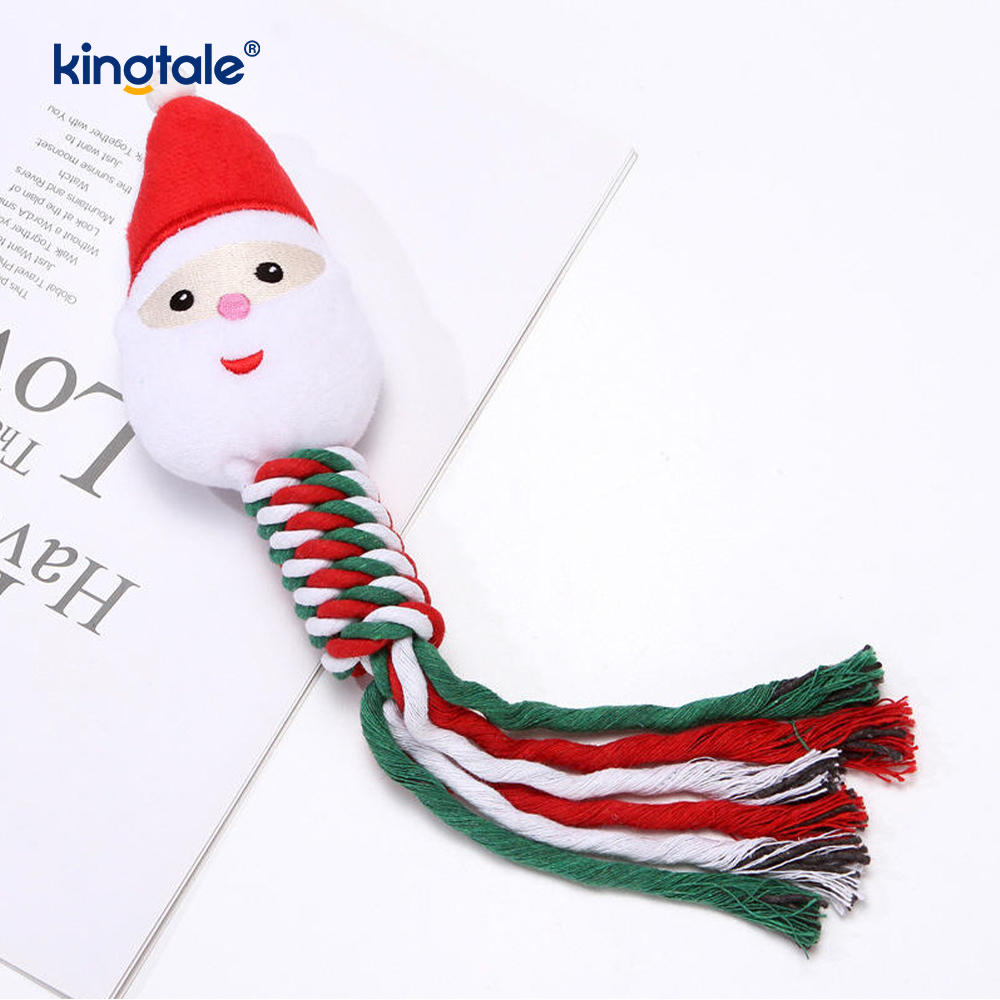 Brinquedo de pelúcia de Natal para animais de estimação com mordedor de corda de algodão