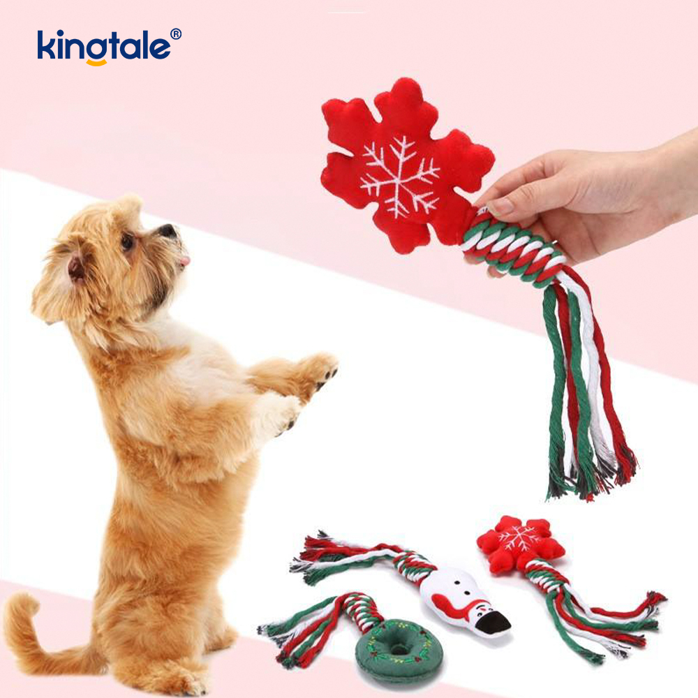 Brinquedo de pelúcia de Natal para animais de estimação com mordedor de corda de algodão