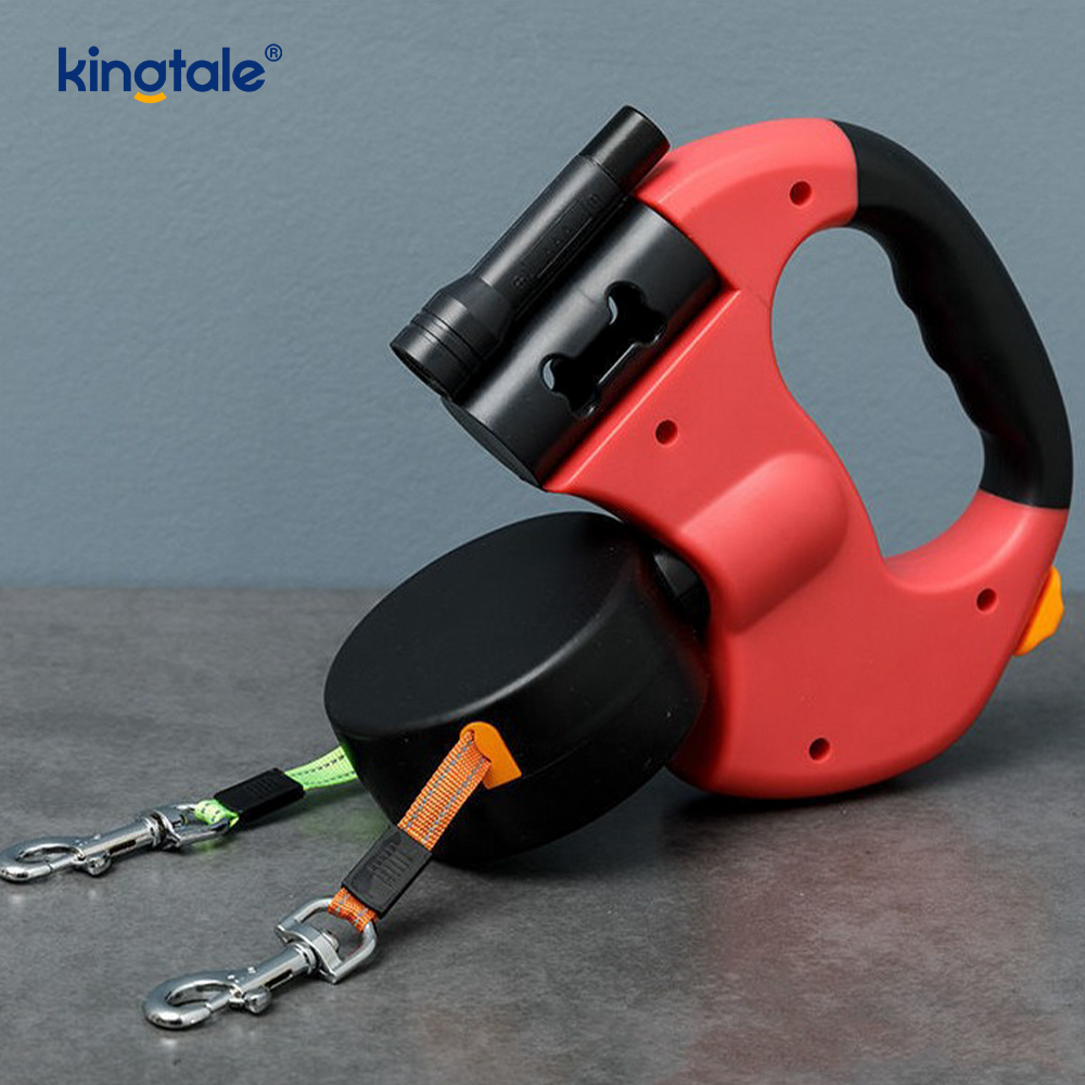 Trela ​​dupla retrátil de 360 ​​graus para cães com luz LED