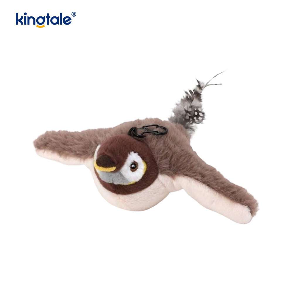Brinquedo de pelúcia realista para pássaros/gatos elétricos e recarregável que emite sons quando acariciado