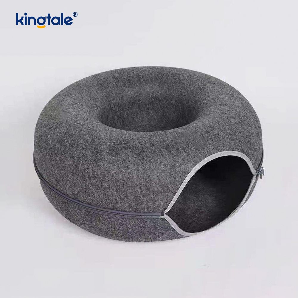 Cama redonda destacável de feltro e interior lavável para brincar em túnel para gatos
