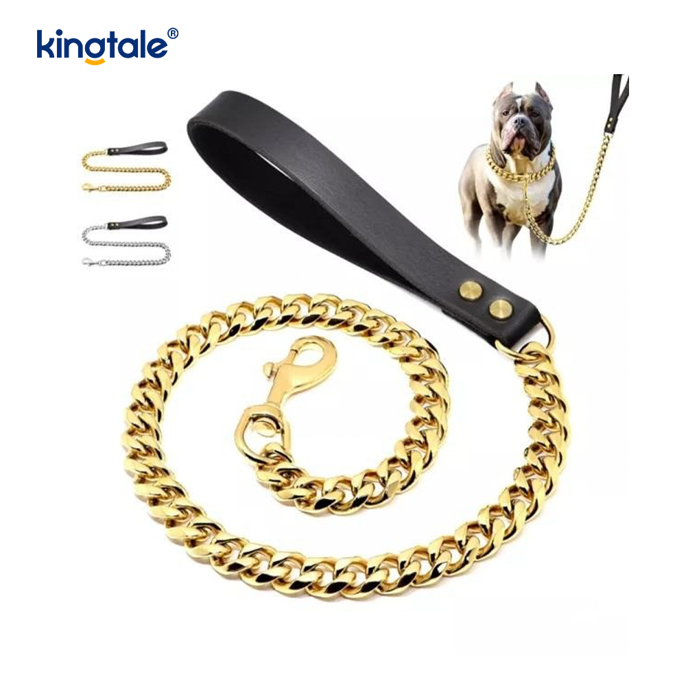 Trela ​​de corrente resistente para cães, coleira de metal multicolorida para caminhada de cães de estimação