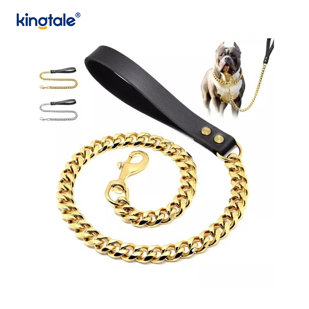 Trela ​​de corrente resistente para cães, coleira de metal multicolorida para caminhada de cães de estimação
